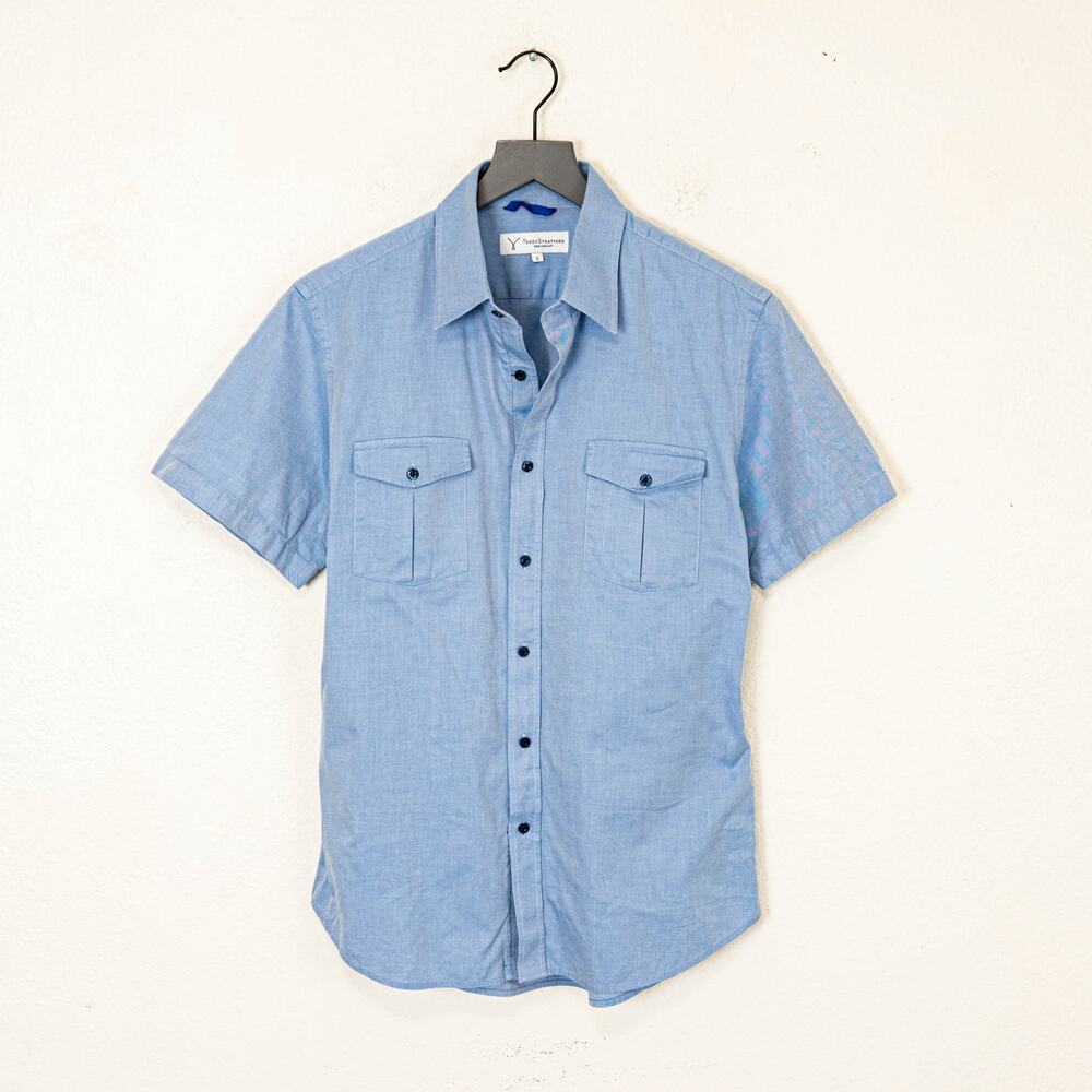 Teddy Stratford NYC Short Sleeve Zip button Shirt blue size 2